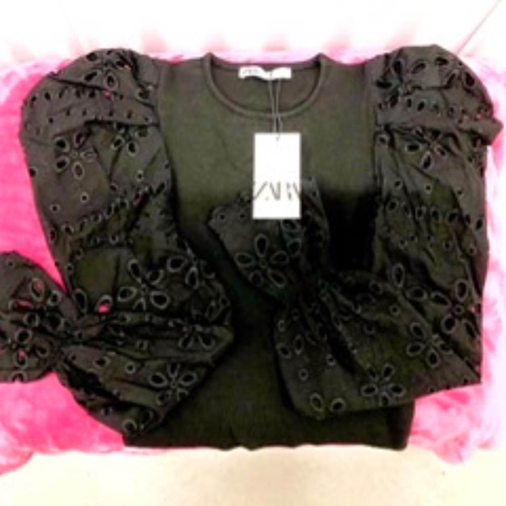 ZARA Puffy Lace Sleeves Top Blouse, M, NWT